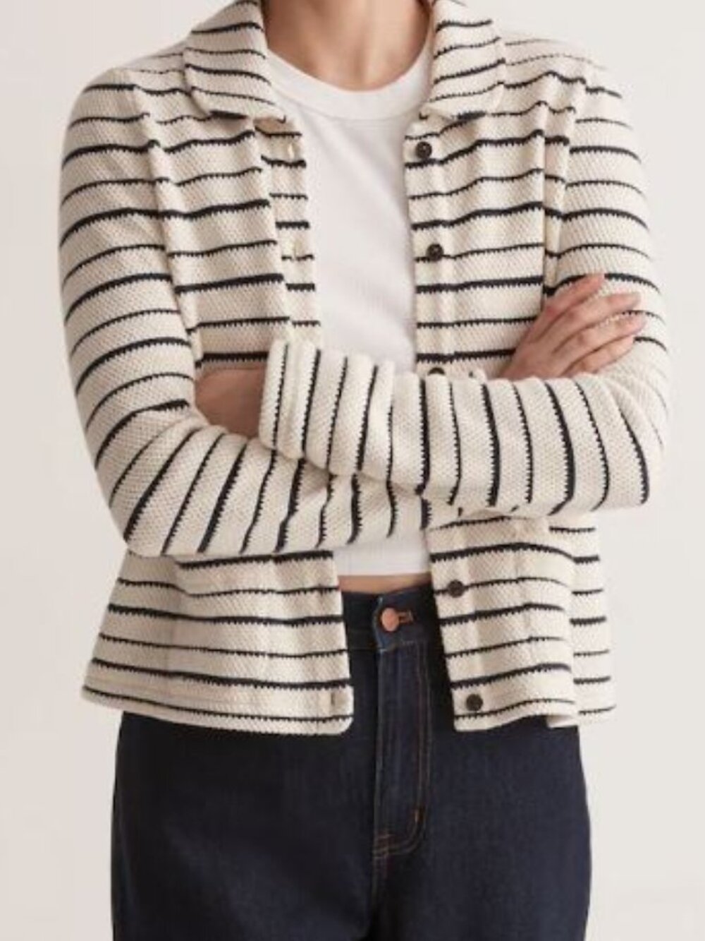 Madewell Striped Button-Front Collared Cardigan (XL)